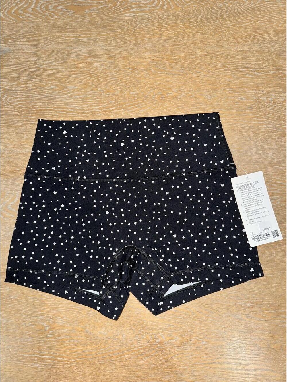 Lululemon Align No Line HR Short 4" Heart Scatter Dot White Black 12 NWT